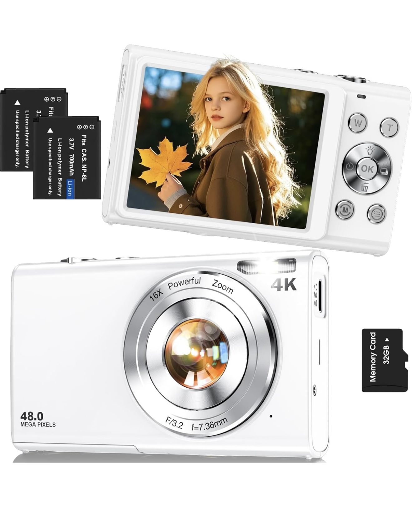 Digital Camera,Autofocus 4K Vlogging Camera for Photography with 32GB Card,48MP Portable Compact Point and Shoot Digital Camera for Teens Adult Beginn