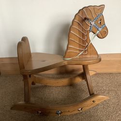 Vintage Hand Painted  Wooden Toy Rocking Horse