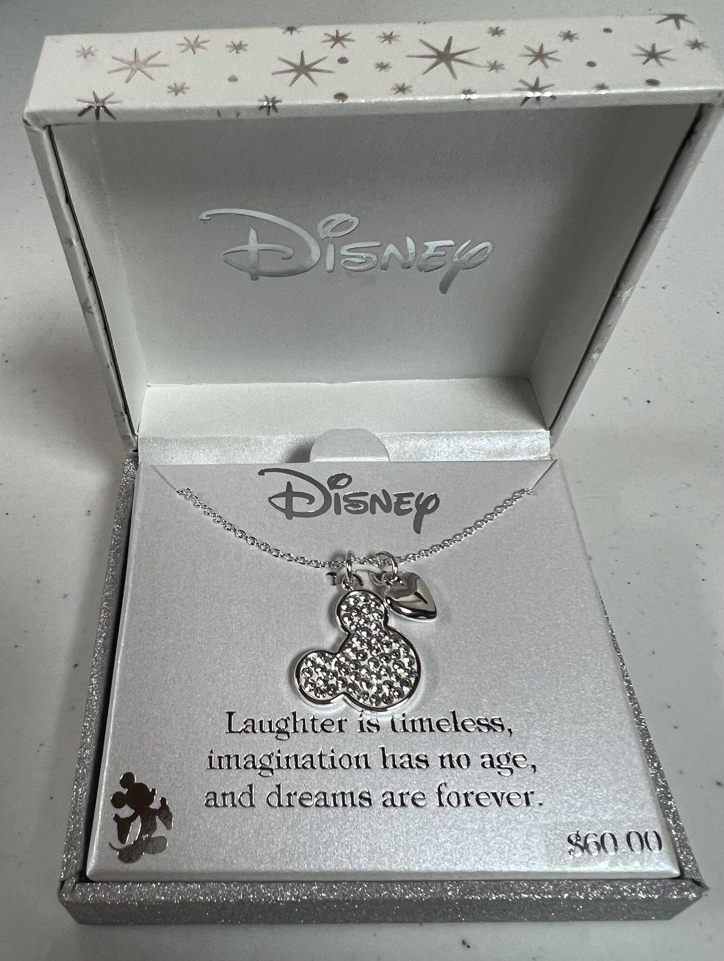 Disney Fine Silver Plated Genuine Crystal Mickey Mouse Necklace
