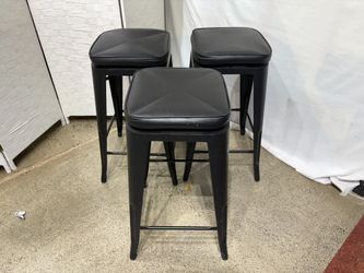 Black Metal Barstool with Cushioned Swivel Top (Set of 3)