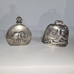 Mini 925  Silver Miss Muffet Bell And Elephant Snuff Bottle Combined Weight .48 OZT