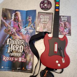 Playstation 2 Guitar Hero Red Octane Guitar Wired Controller & Guitar Hero encore Rock the 80s CIB