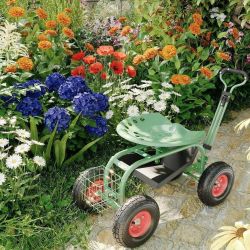Green Heavy Duty Rolling Garden Cart w/ Swivel Seat & Steering Handle [NEW / Never Used]  <Retails for $115>  **Already Assembled** 