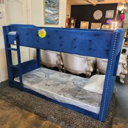 Blue Bunk Bed With Mattress 