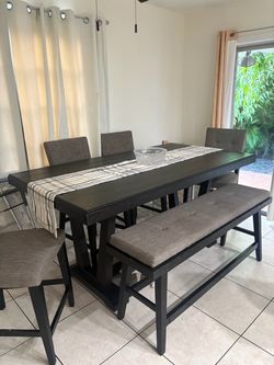 Black Dining Table Set with Chairs and Bench