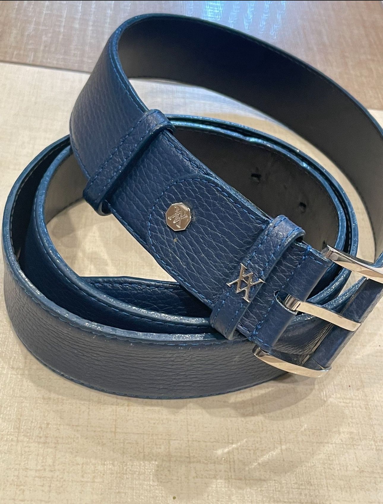 Made In Italy Navy blue Leather Men Belt