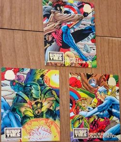 1994 X-Men Marvel 3 Blood Ties trading cards with Gambit, Professor X & War Machine