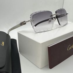 Cartier Big C Platinum/Gray Diamond Cut VVS Moissanite White Buffalo Horn Buffs Glasses