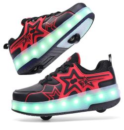 Kids Roller Skate Shoes - Rechargeable Wheels, Fashion Color, Shiny, Birthday for Boys and Girls