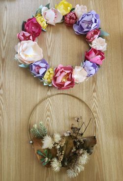 Lot of 2 Homemade Floral Wreaths
