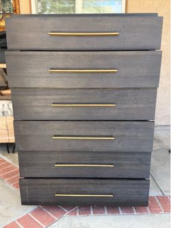 Modern 6-Drawer Tall Dresser – Dark Wood Finish – Excellent Condition (Dresser, Chest of Drawers, Bedroom Furniture, Storage Cabinet, Modern Furniture