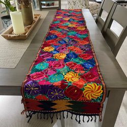 Handmade Style Colorful Embroidered Table Runner Boho Mexican Decor