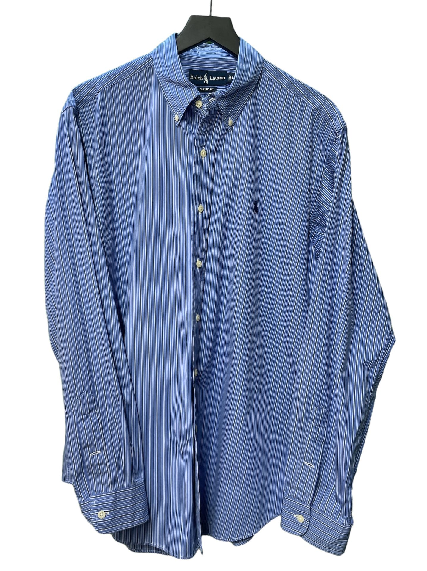 Ralph Lauren Classic Fit Shirt Long Sleeve Blue Stripes Button Down Size L