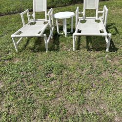 Outdoor PVC Lounge Chairs And Small Table Set