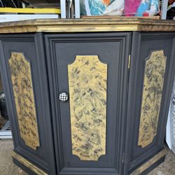 Vintage Repainted, Custom-Made Furniture, Small Buffet Sideboard With Door And Shelf