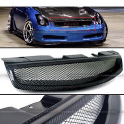 03-07 G35 2DR Badgeless Real Carbon Fiber Bumper Hood Mesh Grill Grille