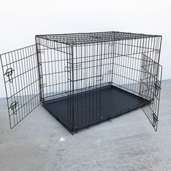(New) $65 Folding 42” Large Dog Cage 2-Door Pet Crate Kennel  42x27x30 inches