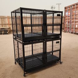 New! 43” Large 2-Tier Dog Crate Cage With Removable Center Divider; Includes Floor Grids, Foldable, Easy To Clean! 📦 