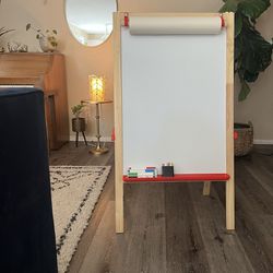 Children’s Art Easel — with dry erase/chalk board + accessories 