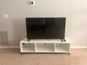 White TV Stand with Glass Shelves