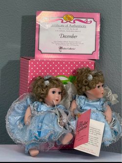 Set of 2 Vintage Paradise Galleries December Birthstone Angel Porcelain Dolls with COA