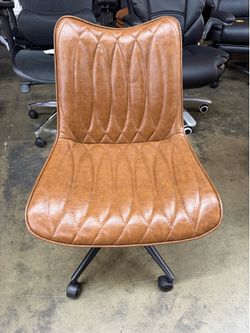 new assembled Armless Office Chair, Leather Desk Chair with Wheels, Adjustable Swivel Rolling Desk Chair No Arms for Small Space Home Office & Bedroom