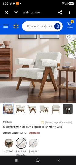 Silla de acento moderna tapizada en lino con patas de madera sólida y reposabrazos acolchados