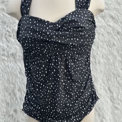 Yonique Black and White Polka Dot Halter one piece bikini 