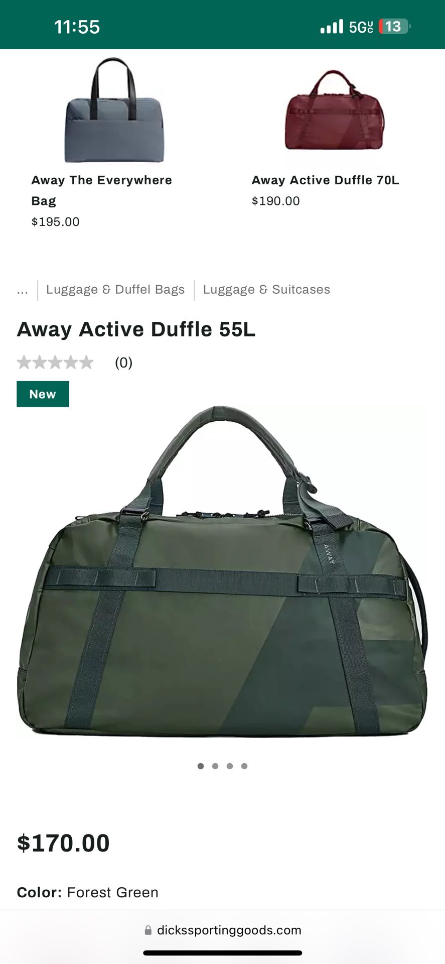 Brand New Away Active Duffle Bag 55L