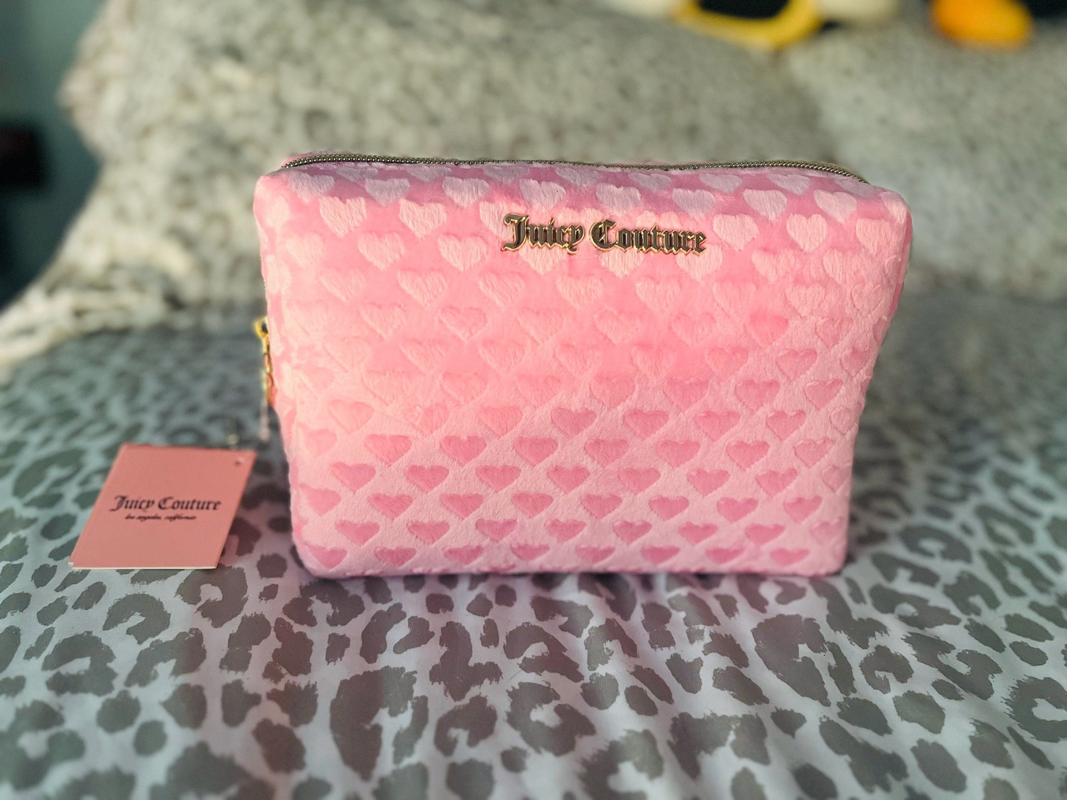 Juicy Couture Velour Pink Hearts Makeup Bag