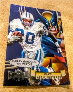 1997 SKYBOX MARVEL METAL UNIVERSE BARRY SANDERS WOLVERINE #1 of 20 LIONS Rare SP