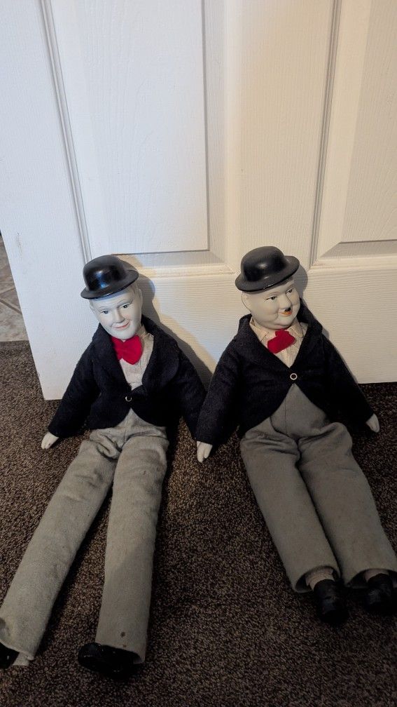 Pair Of Porcelain And Cloth Laurel And Hardy