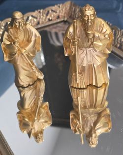 Vintage Japanese 24K Gold Plated Figurines (Takasago Couple) - Mint Condition