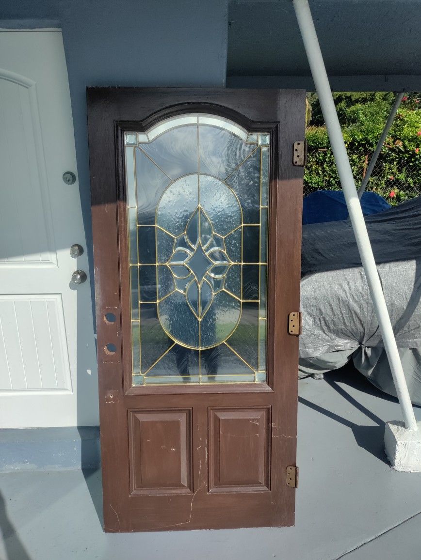Exterior Fiberglass Door With Designer Temper Safety Glass Minor Scratches 36x79