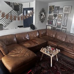 Saddle Brown Leather Couch Sectional