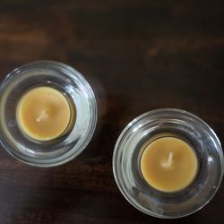 Tea Lite Candle Holders in Green and Clear Glass, 3" , new, giftable $0.50 each