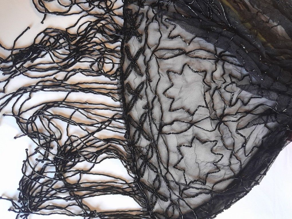 NEW! Beautiful Unique BEADED SHAWL/WRAP. Black