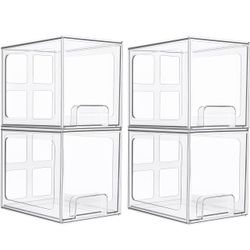 Vtopmart 4 Pack Stackable Storage Drawers, 6.6"Tall Acrylic Bathroom Makeup Organizers, Clear Plasti