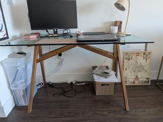 Large glass and wood desk - $300