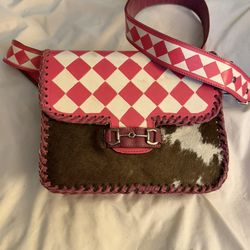 New Pink Leather With Cowhide Bag