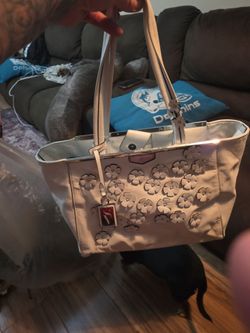 White Leather Tote Bag with Floral Appliqués simply, Vera.