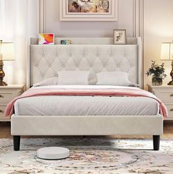 Queen bed frame (velvet, high quality, like new)