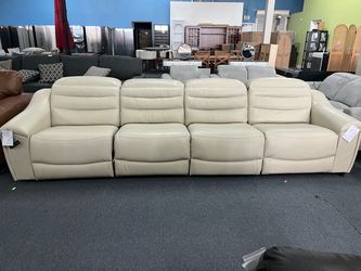4-Seat Cream Leather Recliner Sofa，$980