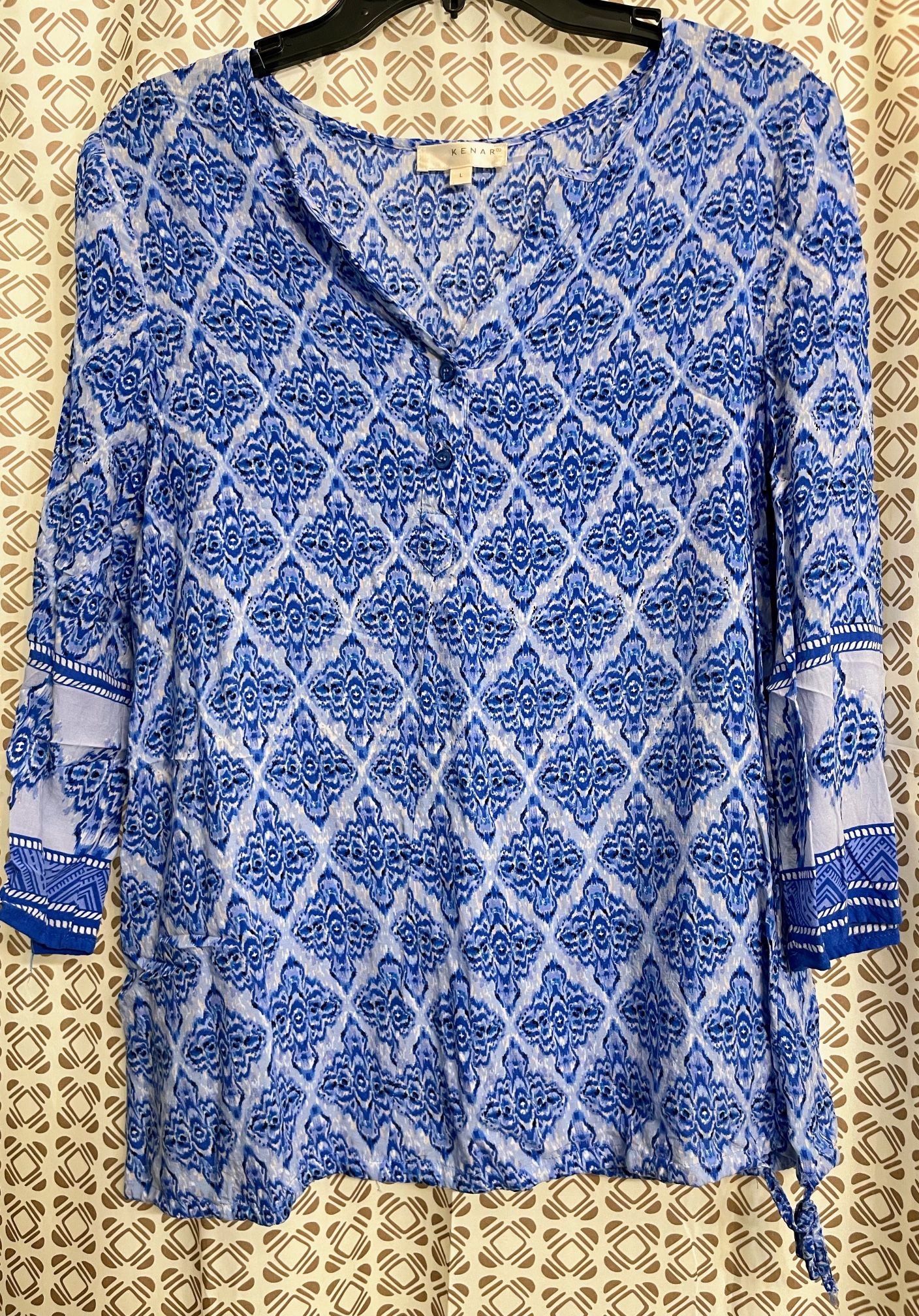 Womens Kenar Boho Tunic Split Neck Blouse Size Large
