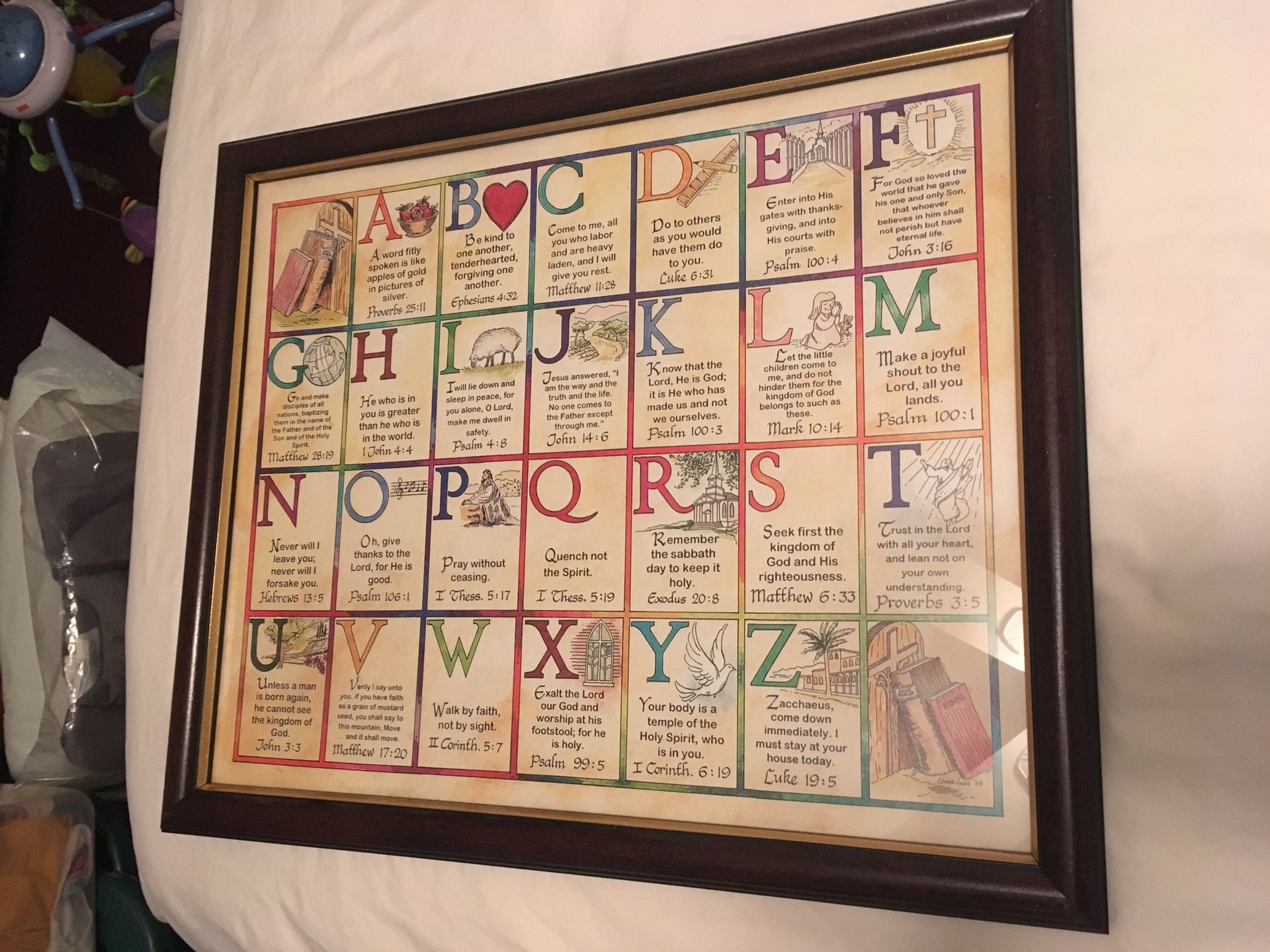 Framed religious alphabet for kids/baby room