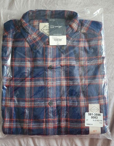 Mens Classic Fit Long Sleeve Flannel Shirt Size M Tall New