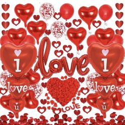 Valentines Day Decorations with I Love You and Red Heart Foil Balloons