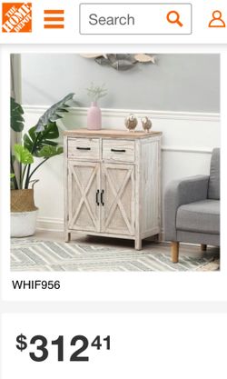 Farmhouse White and Natural Wood Storage Cabinet