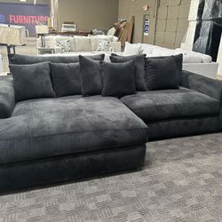 Big Corduroy Fluffy Black Sectional 