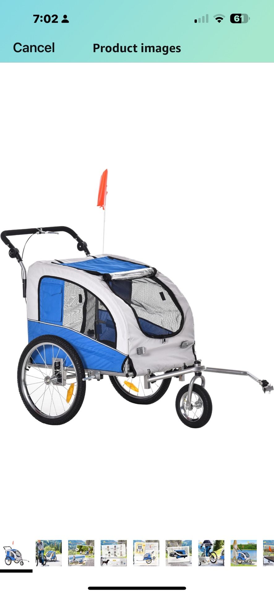 Aosom Dog Bike Trailer 2-in-1 Pet Stroller with Canopy and Storage Pockets